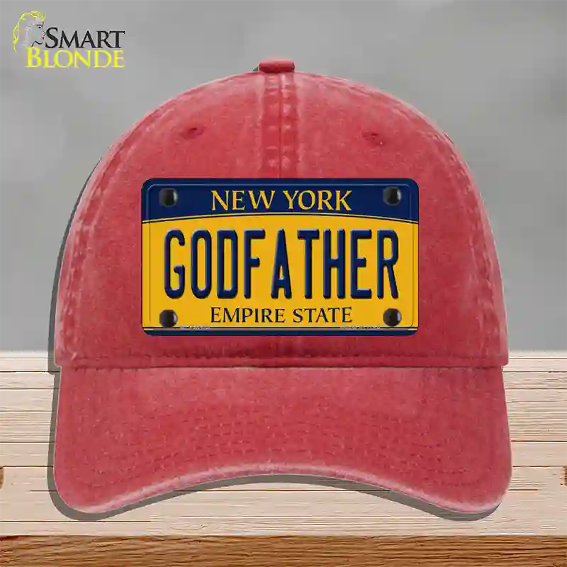 Godfather New York Novelty License Plate Hat Unconstructed Cotton / Red