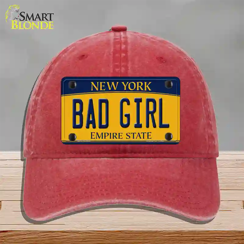 Bad Girl New York Novelty License Plate Hat Unconstructed Cotton / Red