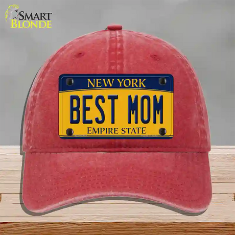 Best Mom New York Novelty License Plate Hat Unconstructed Cotton / Red