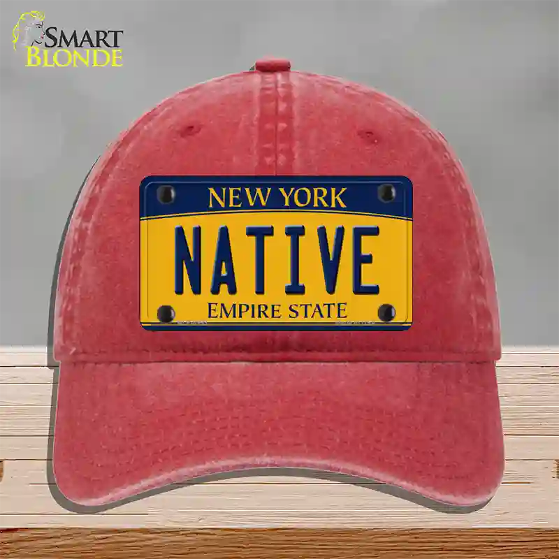 Native New York Novelty License Plate Hat Unconstructed Cotton / Red