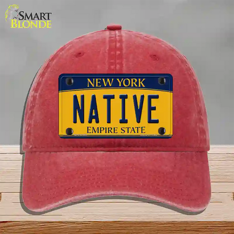 Native New York Novelty License Plate Hat Unconstructed Cotton / Red