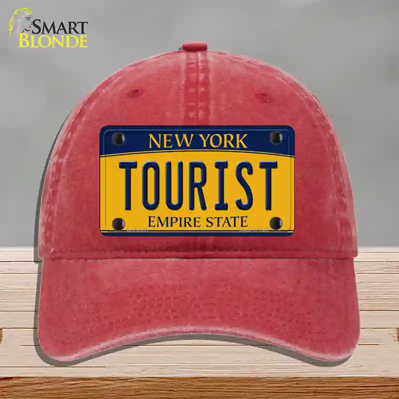 Tourist New York Novelty License Plate Hat Unconstructed Cotton / Red