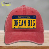 Dream Big New York Novelty License Plate Hat Unconstructed Cotton / Red