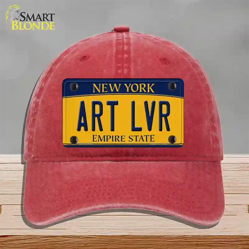 Art Lvr New York Novelty License Plate Hat Unconstructed Cotton / Red