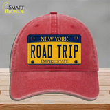 Road Trip New York Novelty License Plate Hat Unconstructed Cotton / Red