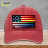 American Flag Rainbow Novelty License Plate Hat Unconstructed Cotton / Red