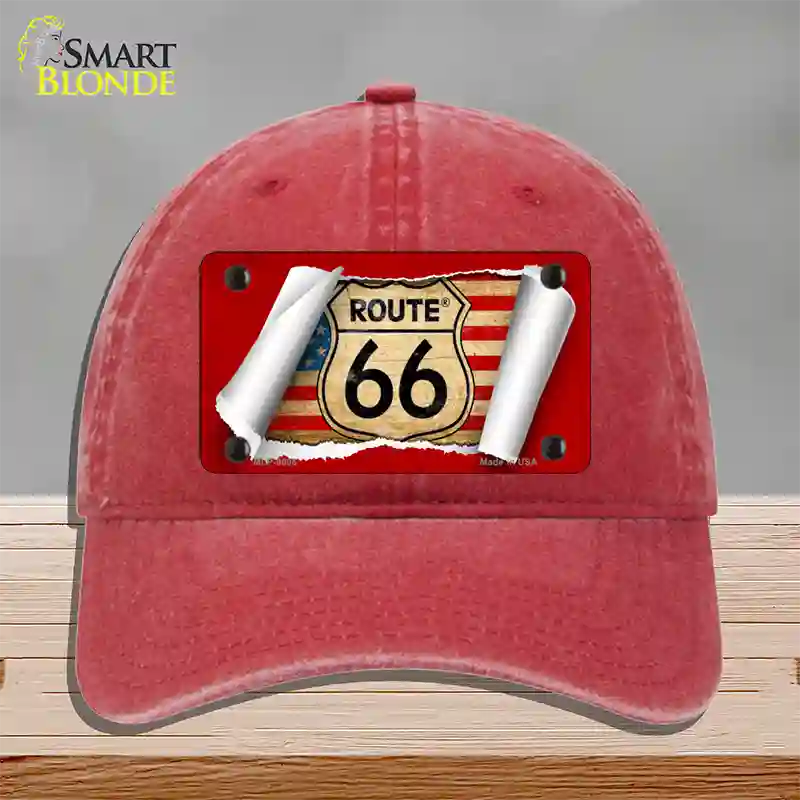 Route 66 Scroll Novelty License Plate Hat Unconstructed Cotton / Red