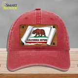 California Flag Scroll Novelty License Plate Hat Unconstructed Cotton / Red