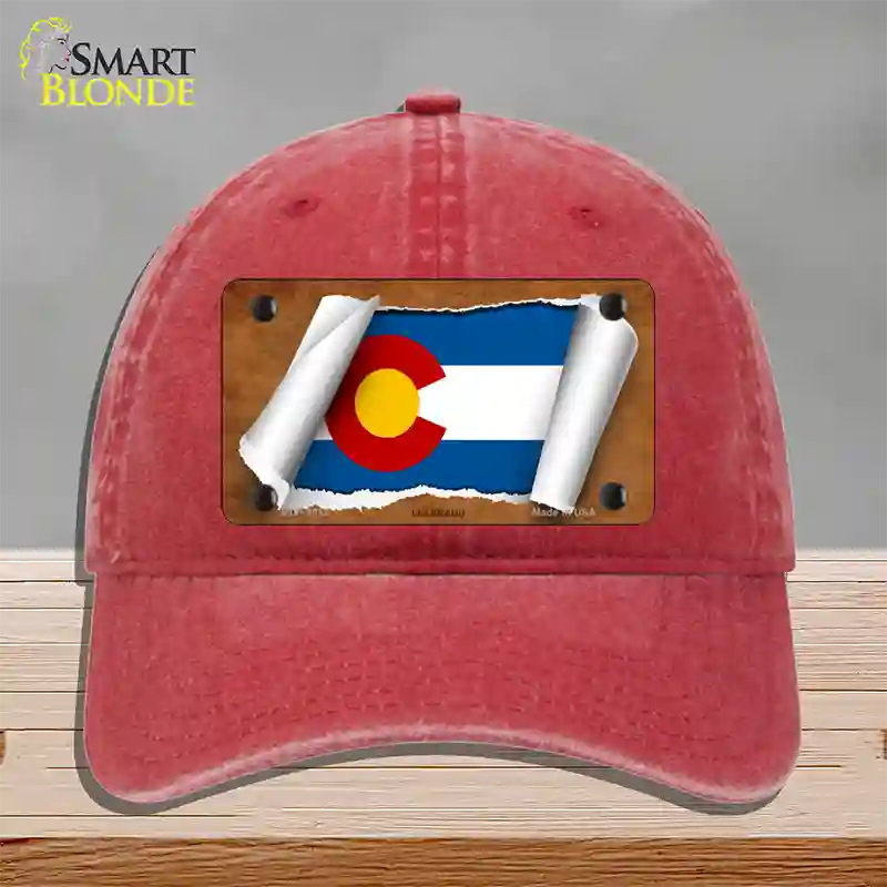 Colorado Flag Scroll Novelty License Plate Hat Unconstructed Cotton / Red