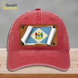 Delaware Flag Scroll Novelty License Plate Hat Unconstructed Cotton / Red