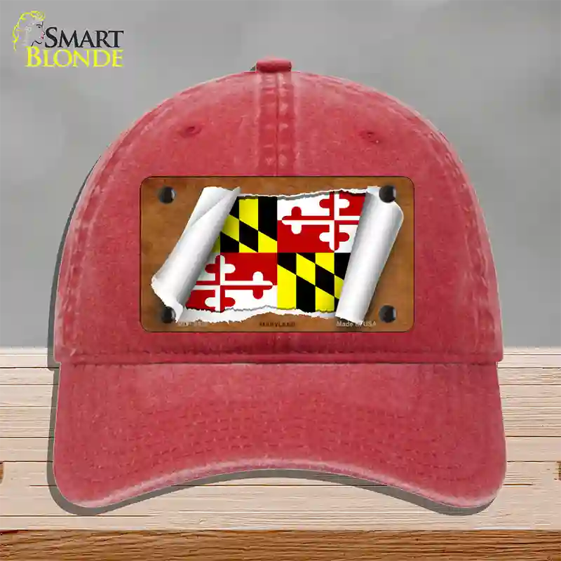 Maryland Flag Scroll Novelty License Plate Hat Unconstructed Cotton / Red