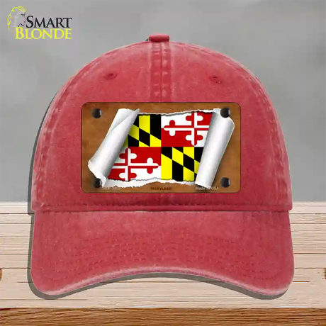 Maryland Flag Scroll Novelty License Plate Hat Unconstructed Cotton / Red