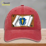 Massachusetts Flag Scroll Novelty License Plate Hat Unconstructed Cotton / Red