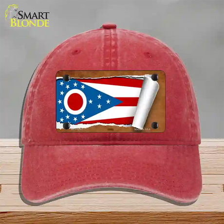 Ohio Flag Scroll Novelty License Plate Hat Unconstructed Cotton / Red