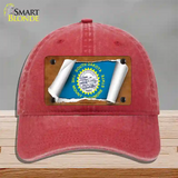 South Dakota Flag Scroll Novelty License Plate Hat Unconstructed Cotton / Red