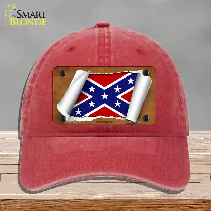 Confederate Flag Scroll Novelty License Plate Hat Unconstructed Cotton / Red