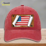 American Flag Scroll Novelty License Plate Hat Unconstructed Cotton / Red