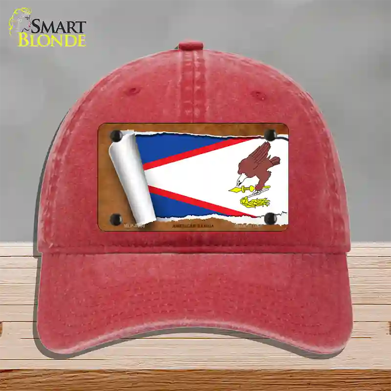 American Samoa Flag Scroll Novelty License Plate Hat Unconstructed Cotton / Red