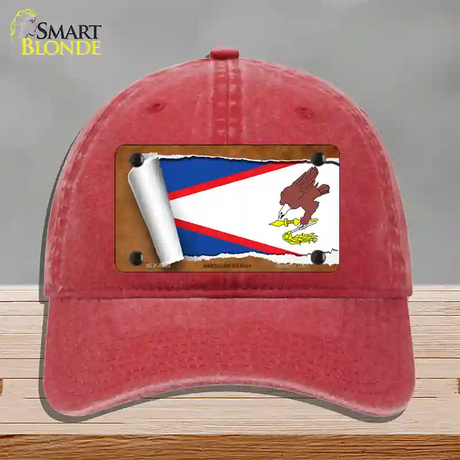 American Samoa Flag Scroll Novelty License Plate Hat Unconstructed Cotton / Red