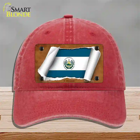 El Salvador Flag Scroll Novelty License Plate Hat Unconstructed Cotton / Red