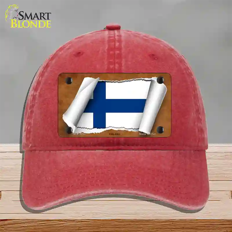 Finland Flag Scroll Novelty License Plate Hat Unconstructed Cotton / Red