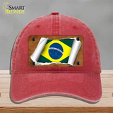 Brazil Flag Scroll Novelty License Plate Hat Unconstructed Cotton / Red