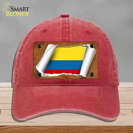 Colombia Flag Scroll Novelty License Plate Hat Unconstructed Cotton / Red