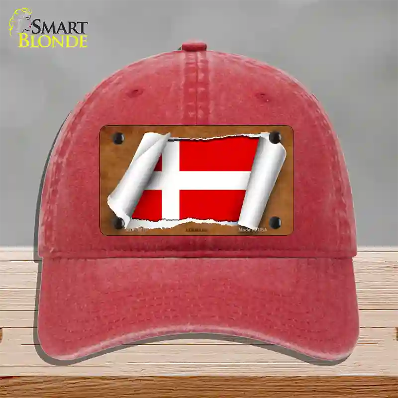 Denmark Flag Scroll Novelty License Plate Hat Unconstructed Cotton / Red