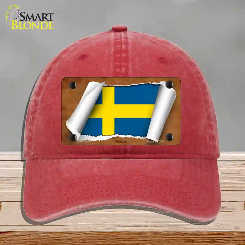 Sweden Flag Scroll Novelty License Plate Hat Unconstructed Cotton / Red