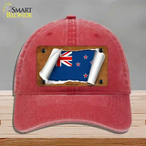 New Zealand Flag Scroll Novelty License Plate Hat Unconstructed Cotton / Red