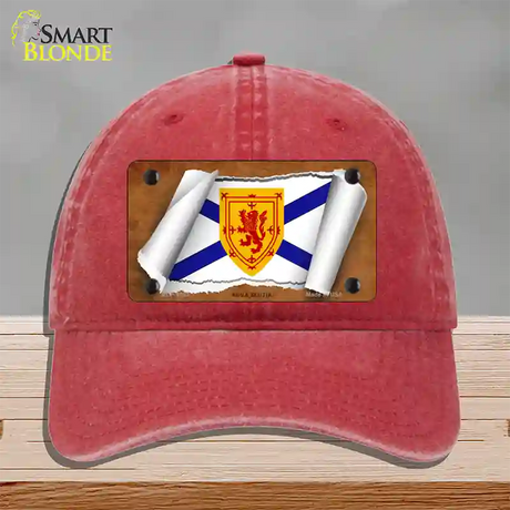 Nova Scotia Flag Scroll Novelty License Plate Hat Unconstructed Cotton / Red