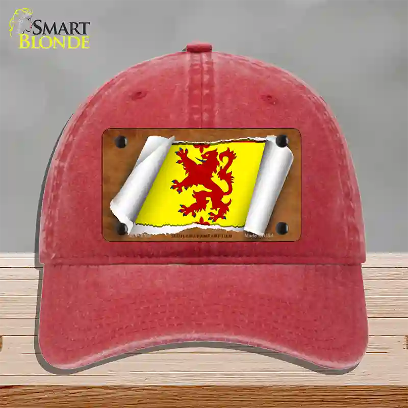 Scotland Rampant Lion Flag Scroll Novelty License Plate Hat Unconstructed Cotton / Red