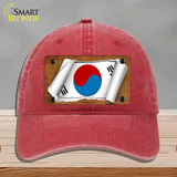 South Korea Flag Scroll Novelty License Plate Hat Unconstructed Cotton / Red