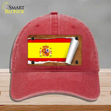 Spain Flag Scroll Novelty License Plate Hat Unconstructed Cotton / Red