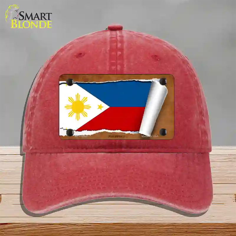 Philippines Flag Scroll Novelty License Plate Hat Unconstructed Cotton / Red