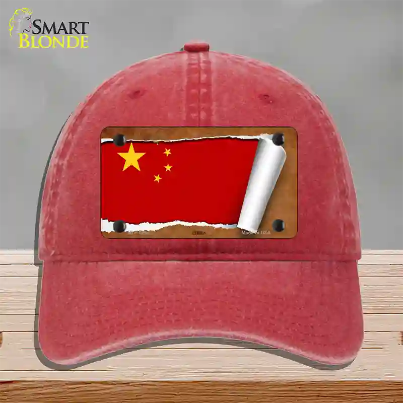 China Flag Scroll Novelty License Plate Hat Unconstructed Cotton / Red