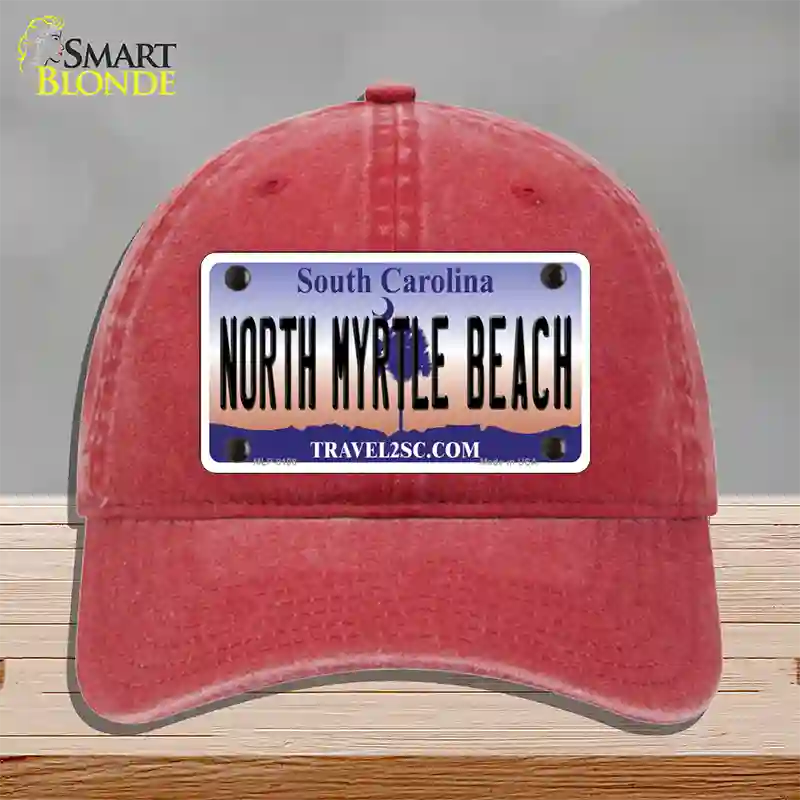 North Myrtle Beach South Carolina Novelty License Plate Hat Unconstructed Cotton / Red