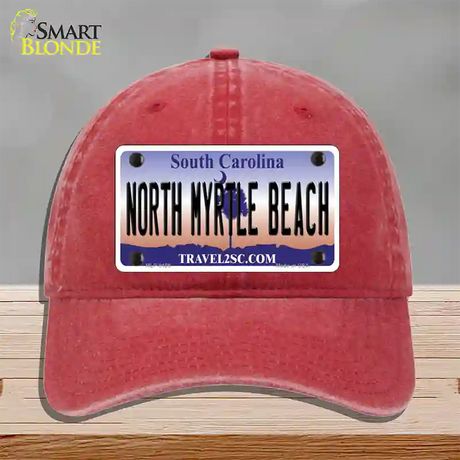 North Myrtle Beach South Carolina Novelty License Plate Hat Unconstructed Cotton / Red