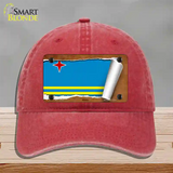 Aruba Flag Scroll Novelty License Plate Hat Unconstructed Cotton / Red