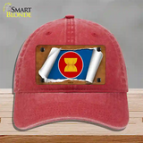 Asean Flag Scroll Novelty License Plate Hat Unconstructed Cotton / Red