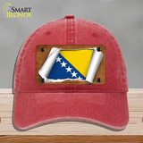 Bosnia-Herzegovina Flag Scroll Novelty License Plate Hat Unconstructed Cotton / Red