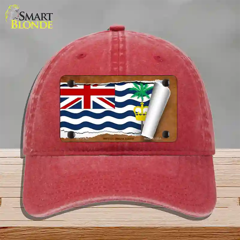 British Indian Ocean Flag Scroll Novelty License Plate Hat Unconstructed Cotton / Red