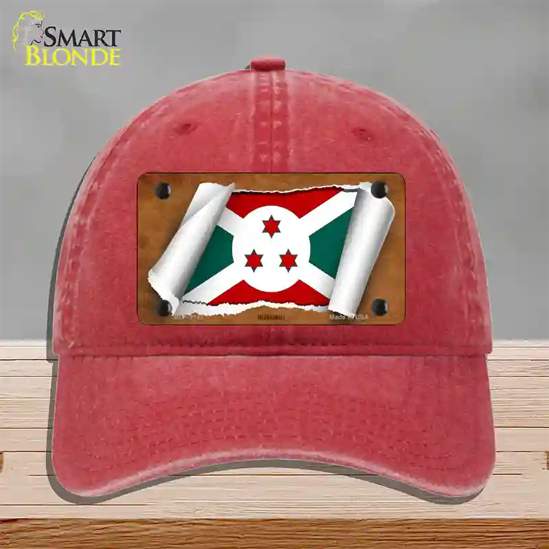 Burundi Flag Scroll Novelty License Plate Hat Unconstructed Cotton / Red