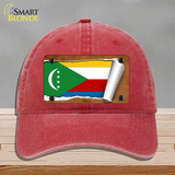 Comoros Flag Scroll Novelty License Plate Hat Unconstructed Cotton / Red