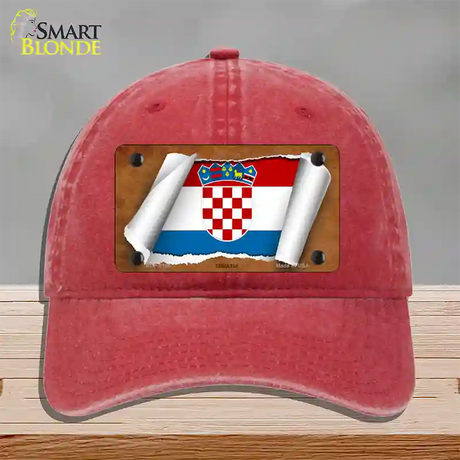 Croatia Flag Scroll Novelty License Plate Hat Unconstructed Cotton / Red