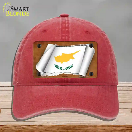 Cyprus Flag Scroll Novelty License Plate Hat Unconstructed Cotton / Red