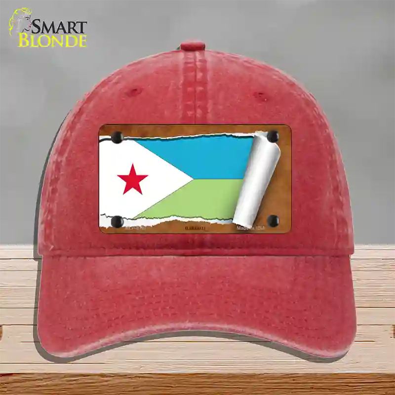 Djibouti Flag Scroll Novelty License Plate Hat Unconstructed Cotton / Red