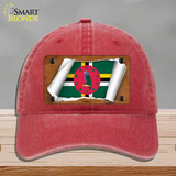 Dominica Flag Scroll Novelty License Plate Hat Unconstructed Cotton / Red