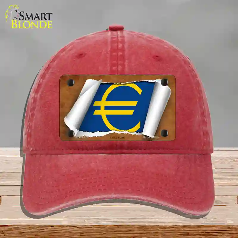 Euro Flag Scroll Novelty License Plate Hat Unconstructed Cotton / Red