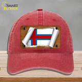 Faroe Islands Flag Scroll Novelty License Plate Hat Unconstructed Cotton / Red